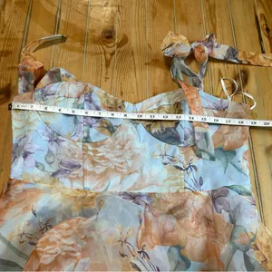 NWT Lulus Playfully Posh Blue Floral Organza Tie-Strap Tiered Midi Dress thumbnail 9