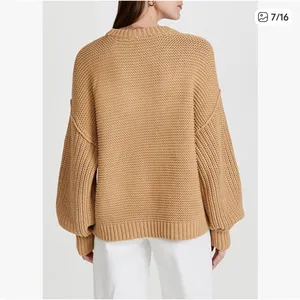 Free People Dream Cable Knit Oversized Sweater Camel NWT Size S‎ Crewneck thumbnail 5