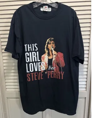 Steve Perry Graphic Short Sleeve T-shirt Size XL Cotton Crew Neck Music Band thumbnail 1