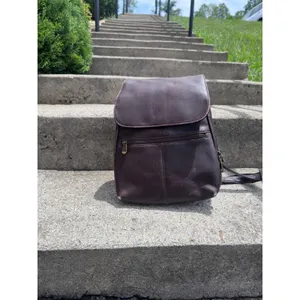 Davis King Vintage Dark Brown Patina Leather Mini Rucksack Flap Zipper Pockets thumbnail 3