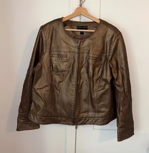 Bernardo Woman’s 2x NWOT $385 Genuine Leather metallic bronze jacket Zip Front thumbnail 1