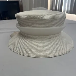 White Elegant Church Dress Hat with Mesh Bow Rose and Faux Pearls thumbnail 3