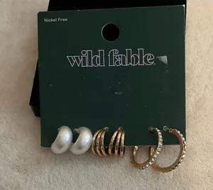 wild fable Gold and Pearl Hoop Earring Trio thumbnail 1
