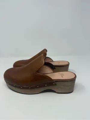 J Crew Brown Cognac Leather Clogs Size 6 thumbnail 3