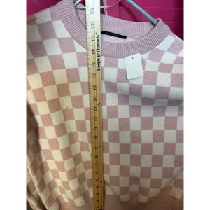 Tahari Pink Cream Checkered Crew Neck Long Sleeve Knit Sweater Pullover RN93178 thumbnail 6