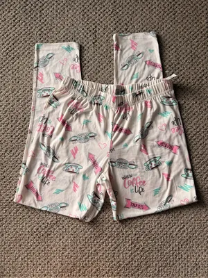 FRIENDS Women’s FRIENDS Cream Long-Sleeve Pajama Set with Pink & Teal Accents thumbnail 2