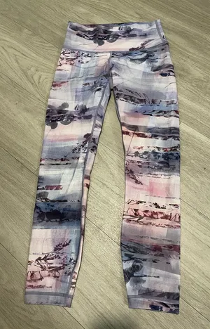lululemon athletica Pink and Purple Watercolor Print Leggings thumbnail 1