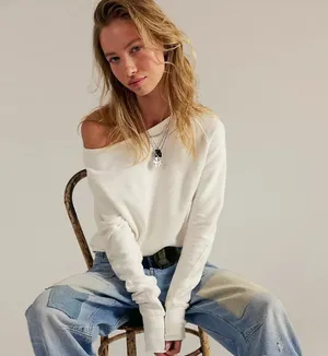 Free People | NWT We The Free Jess Thermal Boat Neck Long Sleeve Top in Ivory thumbnail 1