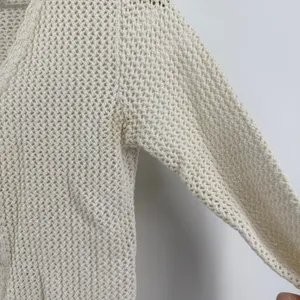 Vtg Xhilaration Cream Open Knit Crochet Cardigan Sweater Women L Ramie Airy Boho thumbnail 3