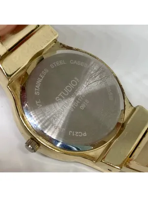 Studio women’s watch gold tone dial cuff bracelet size 7” quartz 38mm running thumbnail 6