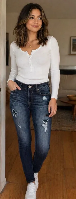 Express Dark Blue Distressed Skinny Jeans Size 6 LONG thumbnail 1