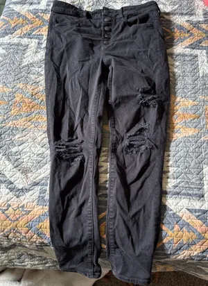 American Eagle Outfitters Black Skinny Jeans Distressed- 8 Short thumbnail 1