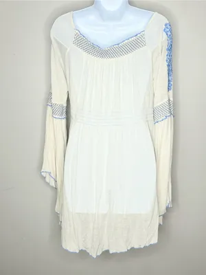 Free People Valley Linen Blend Embroidered Bell Sleve Top Size M thumbnail 5