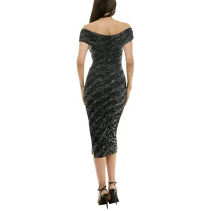 NWT B Darlin Glitter-Knit Off-the-Shoulder Dress U09AN20E Black / Silver XS thumbnail 2