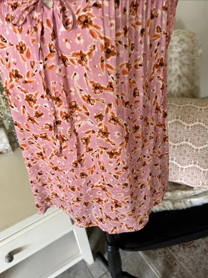 Anthropologie DR pink boho babydoll cottage western floral ruffle tie front top blouse S M thumbnail 4