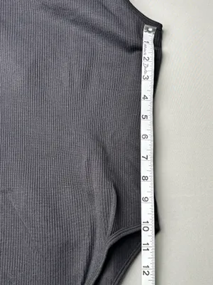 OQQ Black Ribbed Square Neck Bodysuit Medium | Stretchy Minimalist Tank Top thumbnail 5