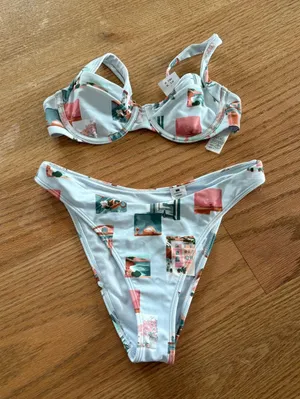 Abercrombie Light Blue & Coral Print Two-Piece Bikini Set thumbnail 1