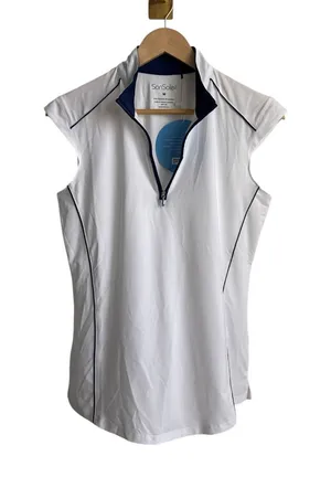 SanSoleil Women's UPF 50+ Quarter Zip Sleeveless Golf Top White Navy M thumbnail 1