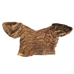 Meraki Brown Boho Lace Up Puff Sleeve Crop Peasant Top Sz L Festival Cottagecore thumbnail 4