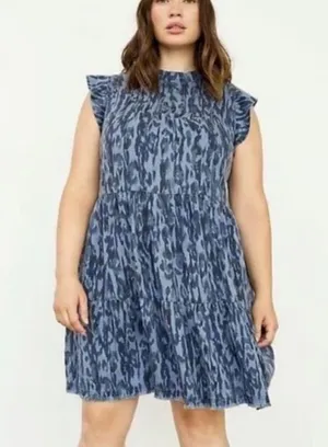 Anthropologie Jenee Tiered Tunic Dress Blue Leopard Print Sz XS thumbnail 3