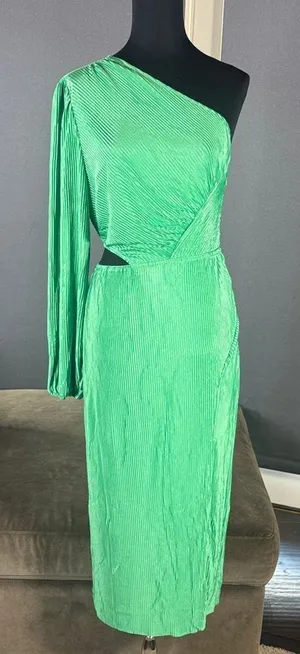 Women’s Green One-Shoulder Midi Dress Side Cut Out Side Zip Size M NWOT thumbnail 1