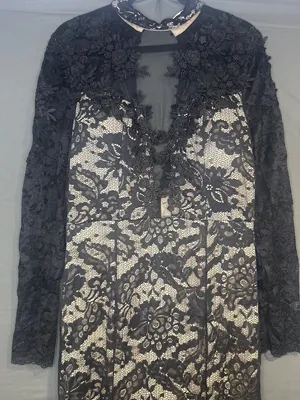 NWT Women L 8 10 Black Lace Mermaid Maxi Gown Gothic Formal Evening SHEIN Belle thumbnail 2
