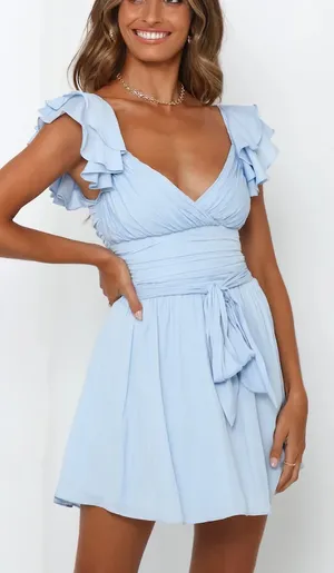 Selfie Leslie Powder Blue Ruffle Sleeve Mini Dress thumbnail 1
