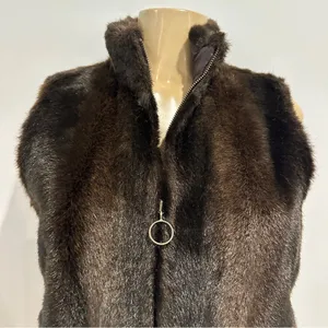 LOFT Faux Fur Vest Sz S Full Zip Brown Ann Taylor Loft thumbnail 2