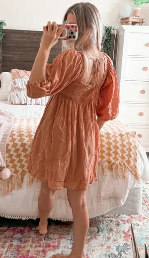 Listicle Brown Balloon Sleeve Mini Dress thumbnail 4