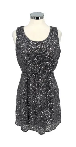 The Vintage Shop Cutout Silver Sequin Sleeveless Party Mini Dress Size Large thumbnail 1