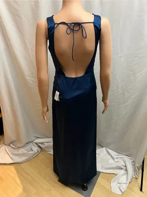 Abercrombie & Fitch Navy Satin Maxi Dress Open Back Ruched Slit Size S Tall thumbnail 7