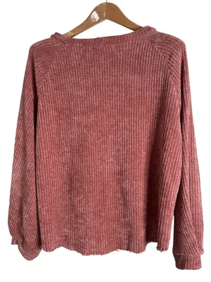 Project Social T Chenille Chunky Knit terracotta Raw Hi-Lo Hem Sweater size L thumbnail 2