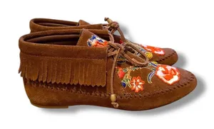 Tory Burch Huntington Moccasins Size 7 Brown Suede Embroidered Fringe‎ Boho thumbnail 1