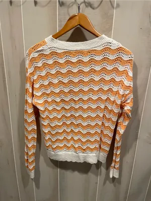 Cute Loft orange creamsicle chevron scallop open knit eyelet sweater crochet thumbnail 5