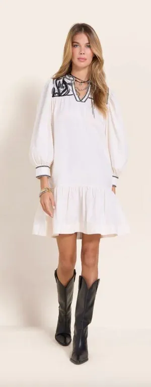 Scarlett Poppies Shelly Long Sleeve Mini Dress Vanilla Black Womens Size Small thumbnail 1