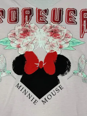 Disney Minnie Mouse Forever Floral Graphic Tee Womens M Pink V Neck Cotton thumbnail 2