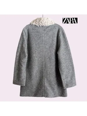 ZARA Gray Coat with Cream Faux-Shearling Collar thumbnail 9