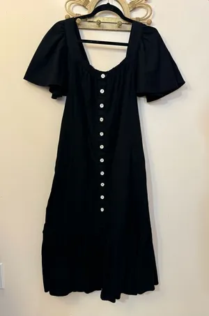 Free People Sweet Sunday Midi Dress Endless Summer Buttondown Black XS thumbnail 1