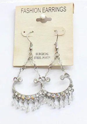 NWT Fashion Earrings Chandelier Beaded Rhinestone Earrings Silver Gray 2.5" thumbnail 1