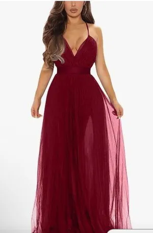 NEW Deep V Neck Split Cocktail Formal Bridesmaid Maxi Dress S thumbnail 1