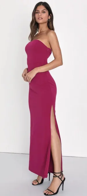 Lulu’s Magenta Strapless Knotted Maxi Dress thumbnail 4