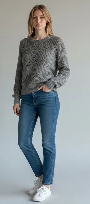 Abercrombie & Fitch Gray Wool Knit Pointelle Long Sleeve Crewneck Sweater Size S thumbnail 1