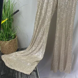 Impressions Sequins Tan & Gold Palazzo Flair Hem Pants L thumbnail 4