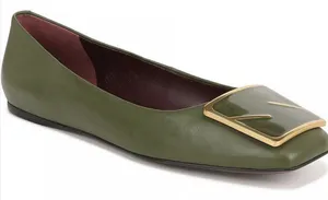 Sarto Flex Amaya 3 Square Toe Ballet‎ Flats Army Leather Size 7.5 Old Money Prep thumbnail 1