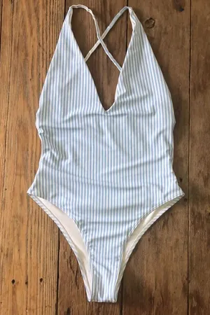 baby blue backless cheeky one piece with adjustable straps size Medium 💙 Blue thumbnail 1