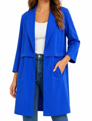 Bar III Blue Open Front Long Blazer Coat Women’s Size M Lightweight thumbnail 1