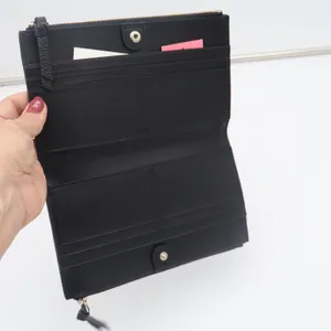 Kate Spade Wallet Womens Large Slim Bifold Black Pebbled Leather Gold Logo Exc thumbnail 5