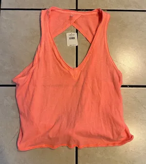 Free People Up All Night Tank Top Size S Papaya Punch Neon Tie Front OB1240931 thumbnail 1