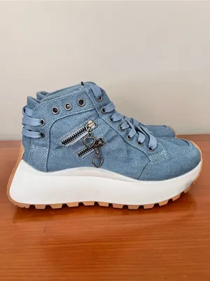 Women’s Canvas Platform Sneakers High Top Denim Shoes Size 38 thumbnail 5