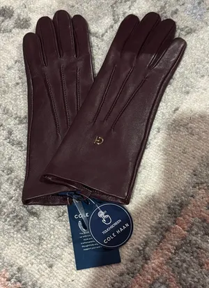 Cole Haan Women's Burgundy Leather Gloves with Gold Logo thumbnail 1